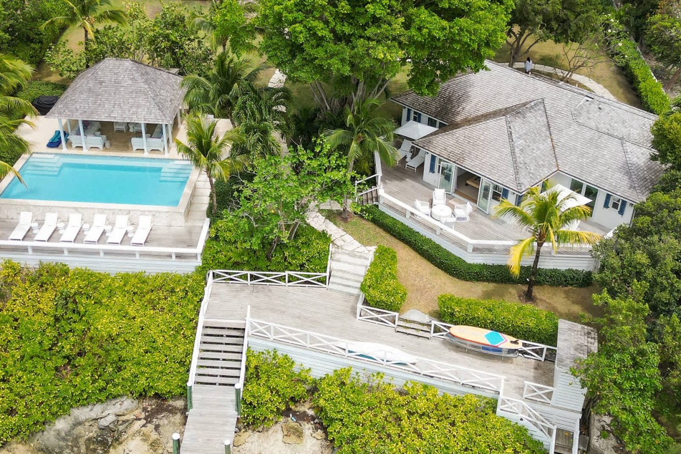 Aerial view of Harbour View Estate with pool on Harbour Island